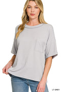 Ribbed Shortsleeved Top - Light Gray