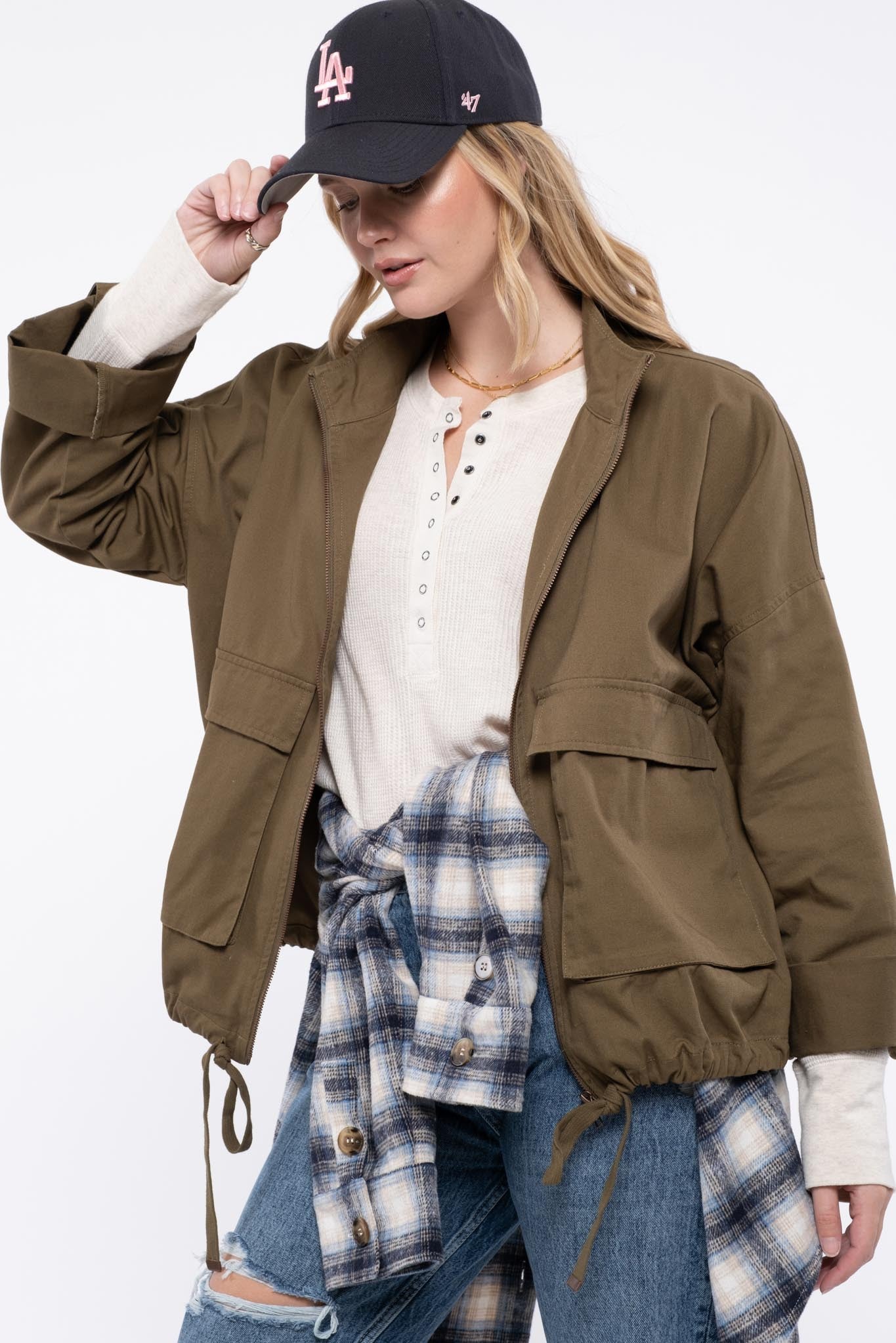 Olive Utility Jacket - Extended Size