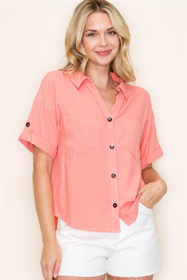 Coral Collared Top