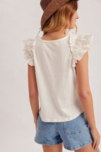 Ruffle Sleeve Tee - White