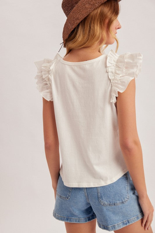 Ruffle Sleeve Tee - White