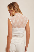 Ruched Lace Mock Neck Top