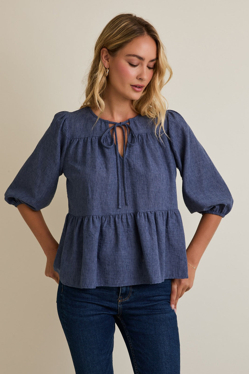 Denim 3/4 Sleeve Top