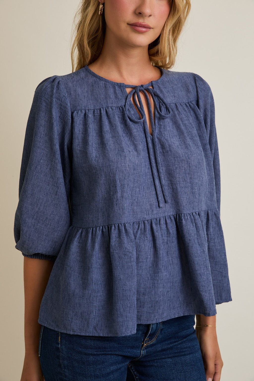 Denim 3/4 Sleeve Top – Everyday Grace Boutique