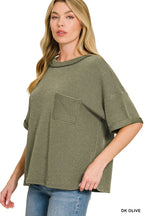 Ribbed Shortsleeved Top - Dark Olive