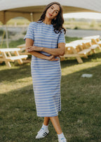 Striped Midi T-Shirt Dress - Blue