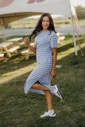 Striped Midi T-Shirt Dress - Blue