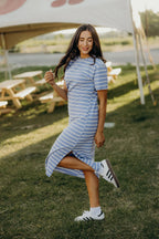 Striped Midi T-Shirt Dress - Blue