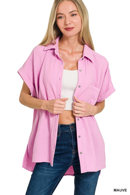 Button Down High/Low Top - Mauve