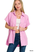 Button Down High/Low Top - Mauve