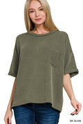 Ribbed Shortsleeved Top - Dark Olive