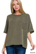 Ribbed Shortsleeved Top - Dark Olive