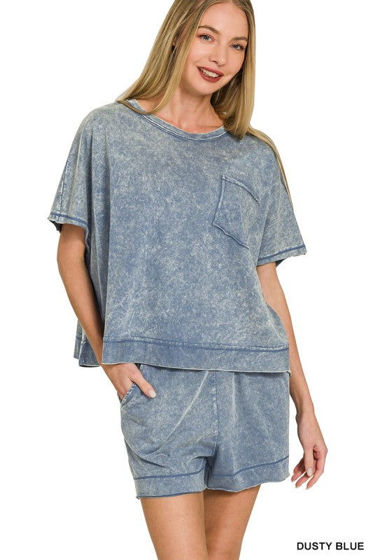 Acid Washed Matching Set - Dusty Blue