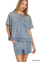 Acid Washed Matching Set - Dusty Blue