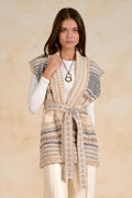 Sleeveless Cardigan - Off White/Gray