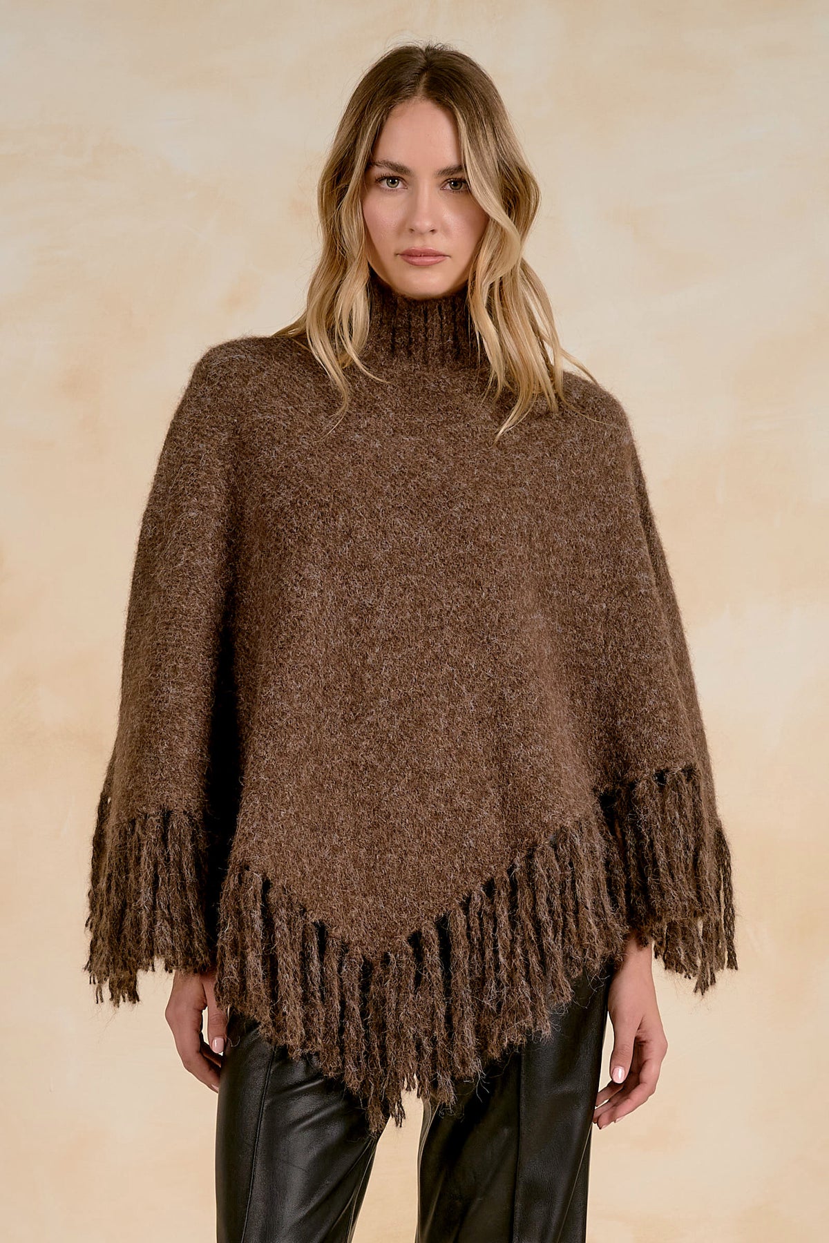 Turtleneck Poncho - Brown