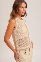 Knit Sleeveless Buttondown - Taupe
