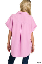 Button Down High/Low Top - Mauve