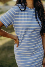Striped Midi T-Shirt Dress - Blue