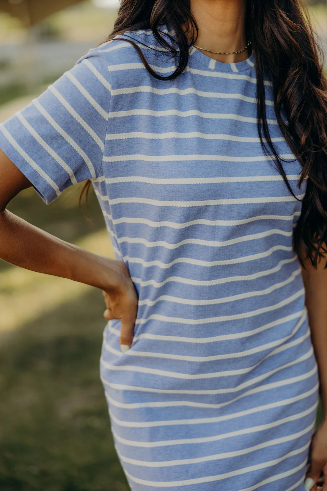 Striped Midi T-Shirt Dress - Blue