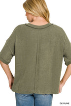 Ribbed Shortsleeved Top - Dark Olive