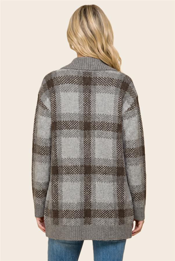 Plaid Long Cardigan - Charcoal