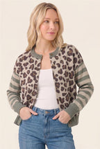 Cheetah/Striped Cardigan - Olive