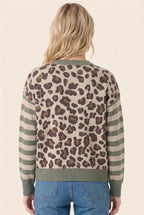 Cheetah/Striped Cardigan - Olive