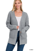 Waffle Knit Cardigan - Grey