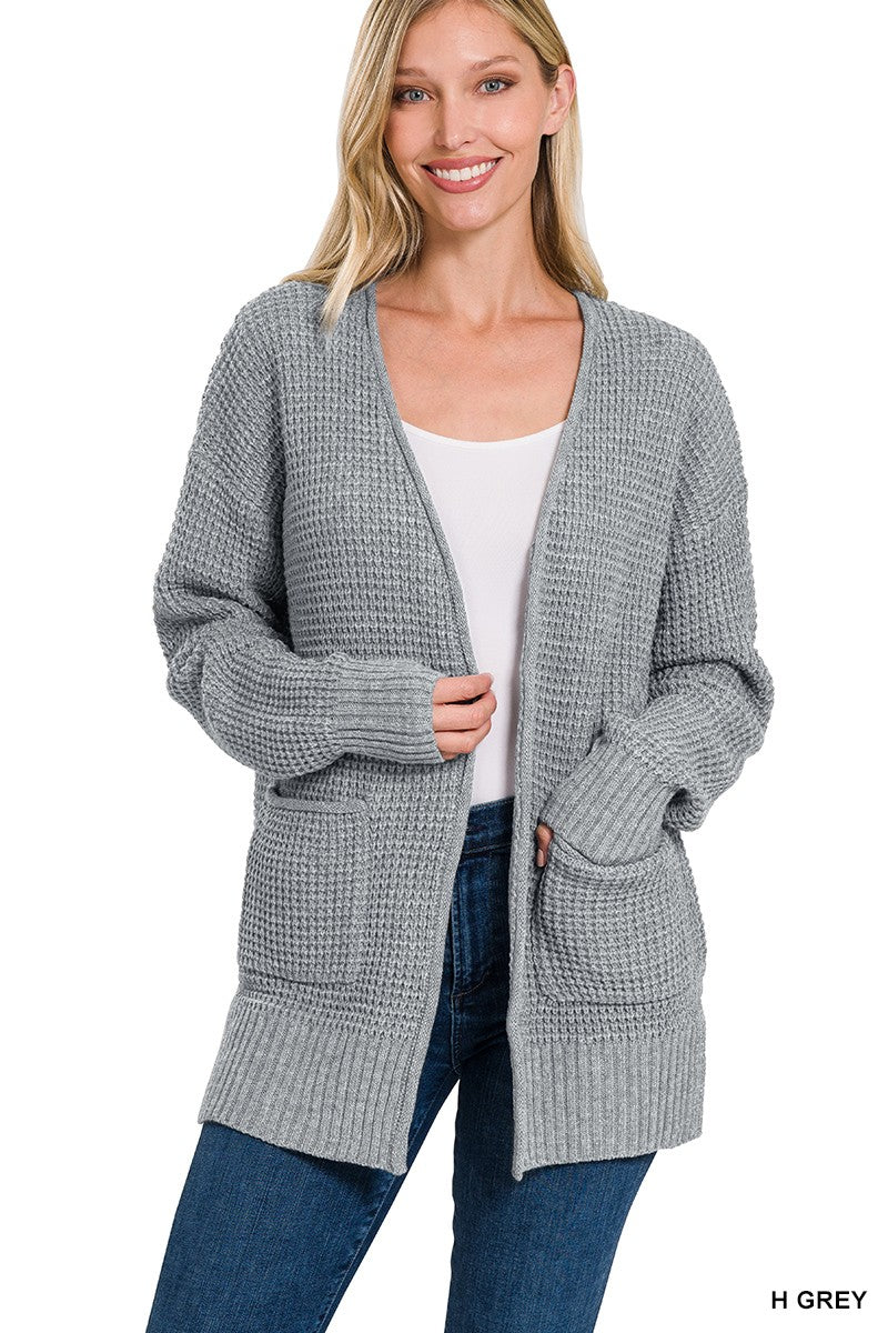 Waffle Knit Cardigan - Grey