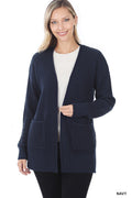 Waffle Knit Cardigan - Navy