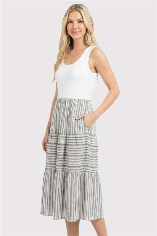 Striped Tank Dress - Black