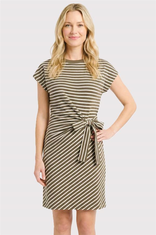Short Sleeve Tie Waist Dress - Olive