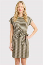Short Sleeve Tie Waist Dress - Olive