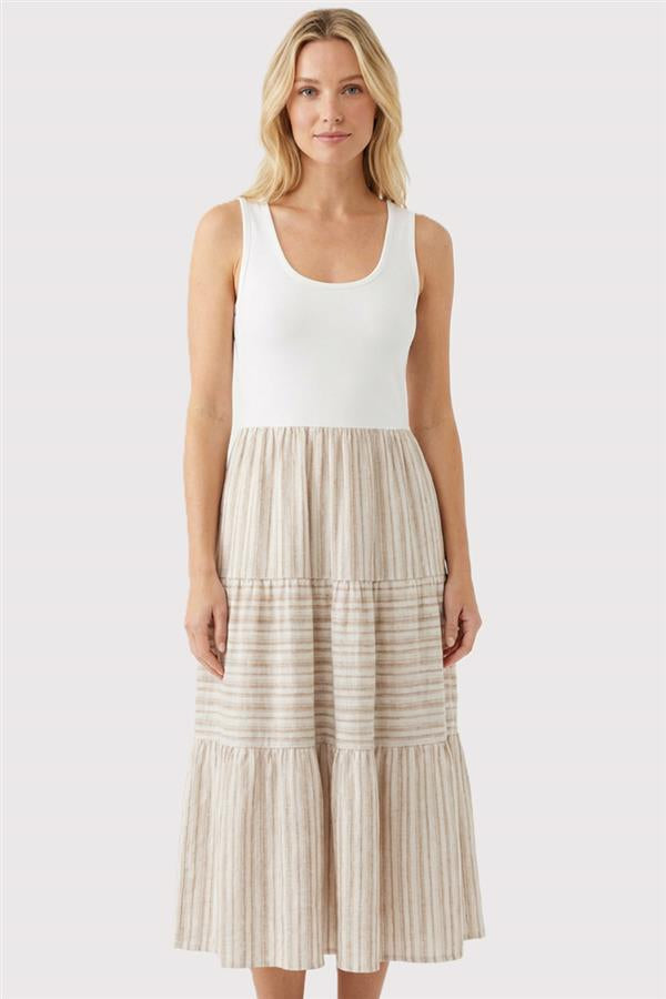 Striped Tank Dress - Taupe
