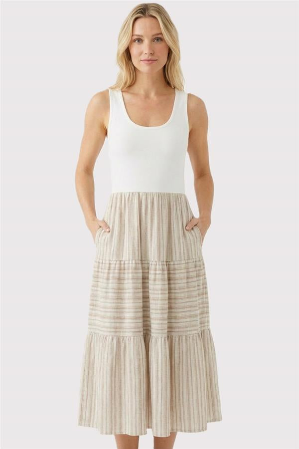 Striped Tank Dress - Taupe