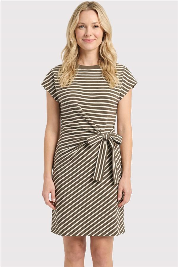 Short Sleeve Tie Waist Dress - Olive