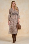V-Neck 3/4 Sleeve Midi Dress - Tan