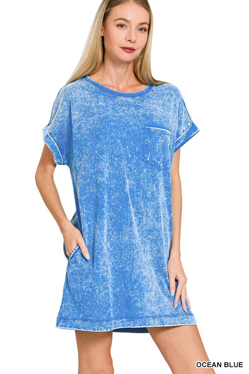Cotton T-Shirt Dress - Ocean Blue