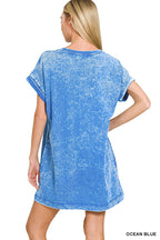 Cotton T-Shirt Dress - Ocean Blue