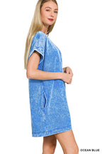 Cotton T-Shirt Dress - Ocean Blue