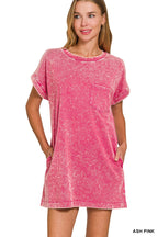 Cotton T-Shirt Dress - Ash Pink