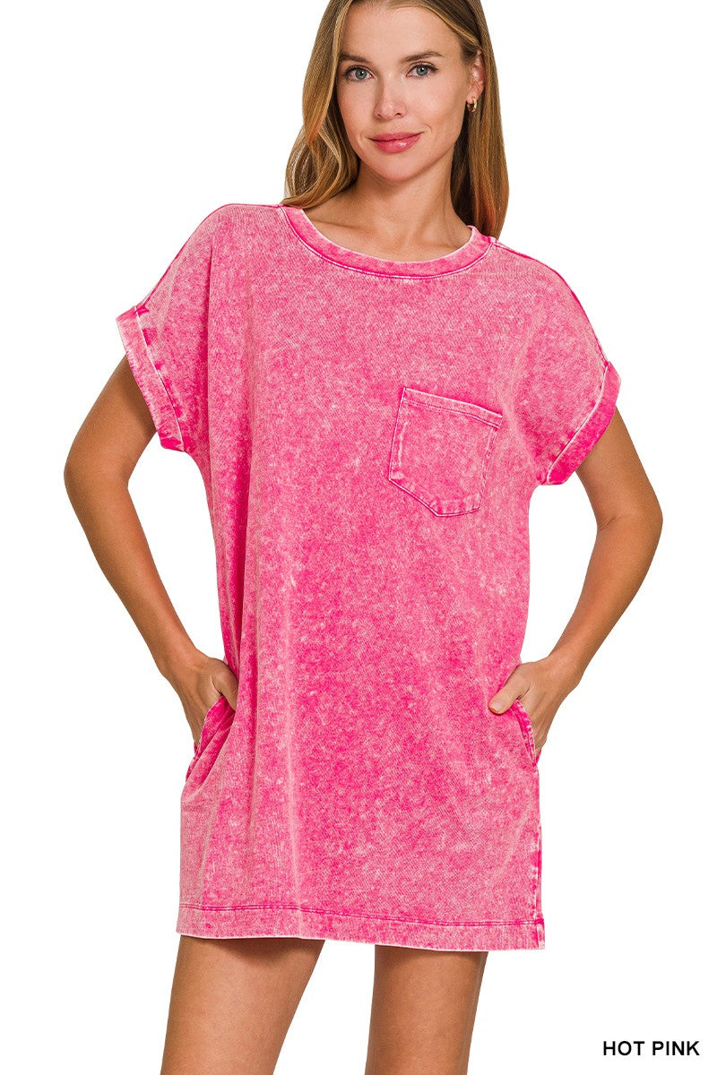 Cotton T-Shirt Dress - Ash Pink