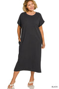 Midi T-Shirt Dress - Black - Extended Size