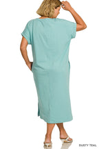 Midi T-Shirt Dress - Dusty Teal - Extended Size