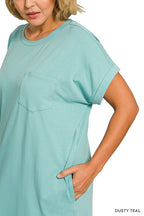 Midi T-Shirt Dress - Dusty Teal - Extended Size