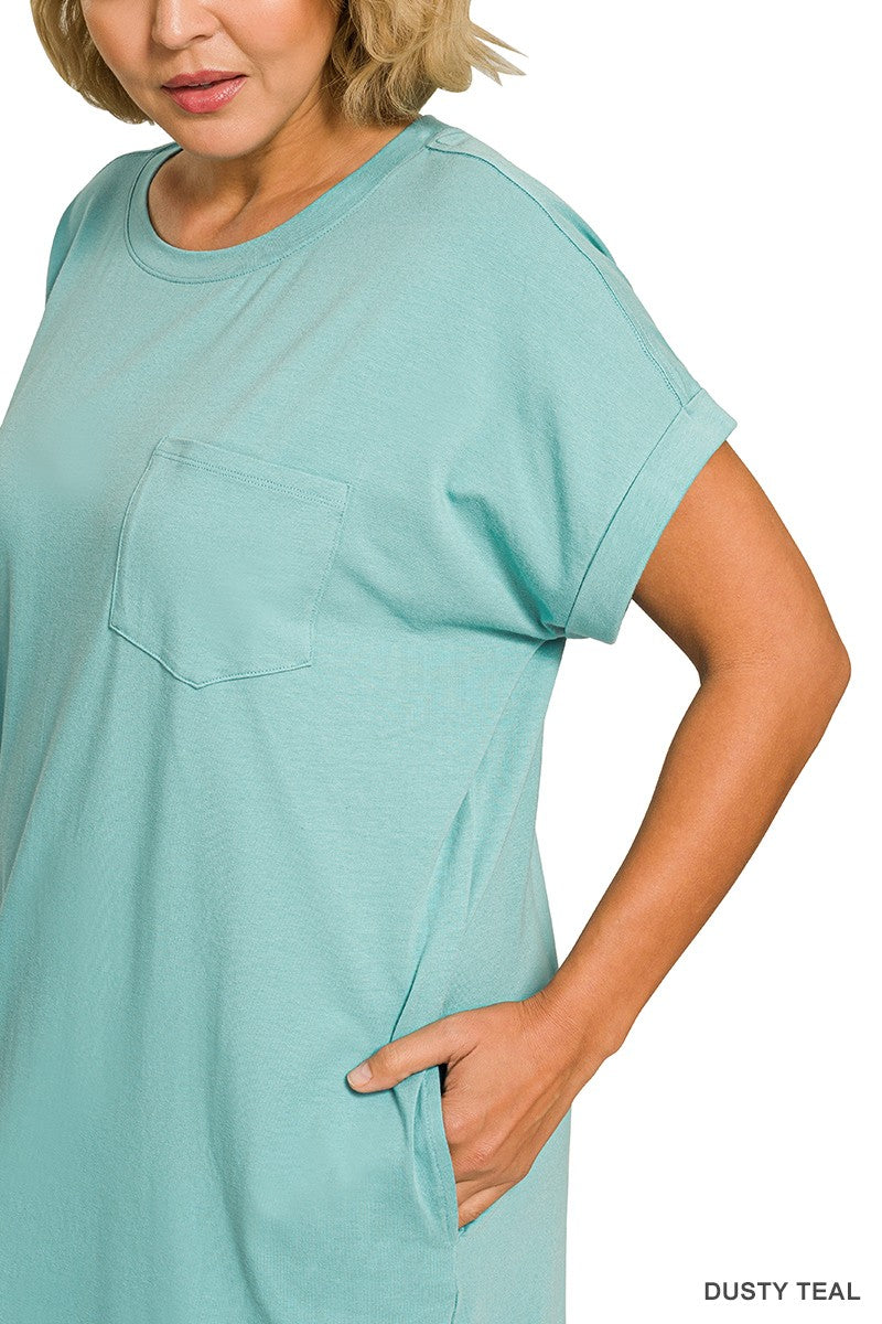 Midi T-Shirt Dress - Dusty Teal - Extended Size