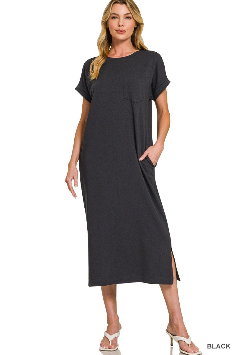 Midi T-Shirt Dress- Black