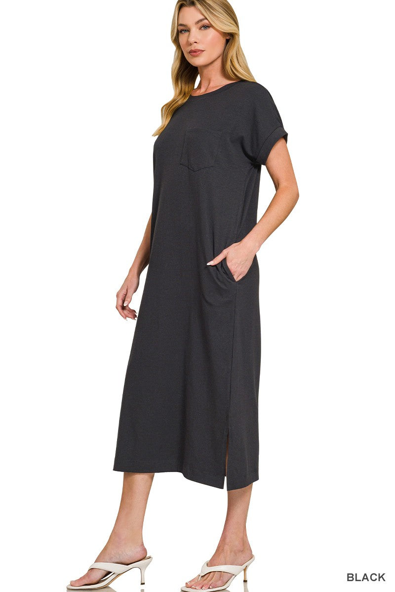 Midi T-Shirt Dress- Black