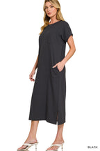Midi T-Shirt Dress- Black